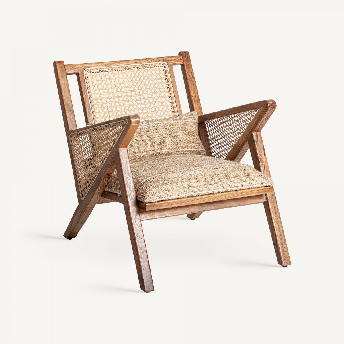 Fauteuil en tissu et jute marron