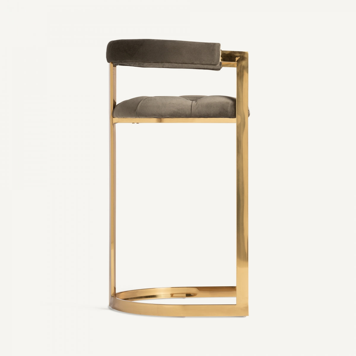 Chaise de bar en laiton et velours marron