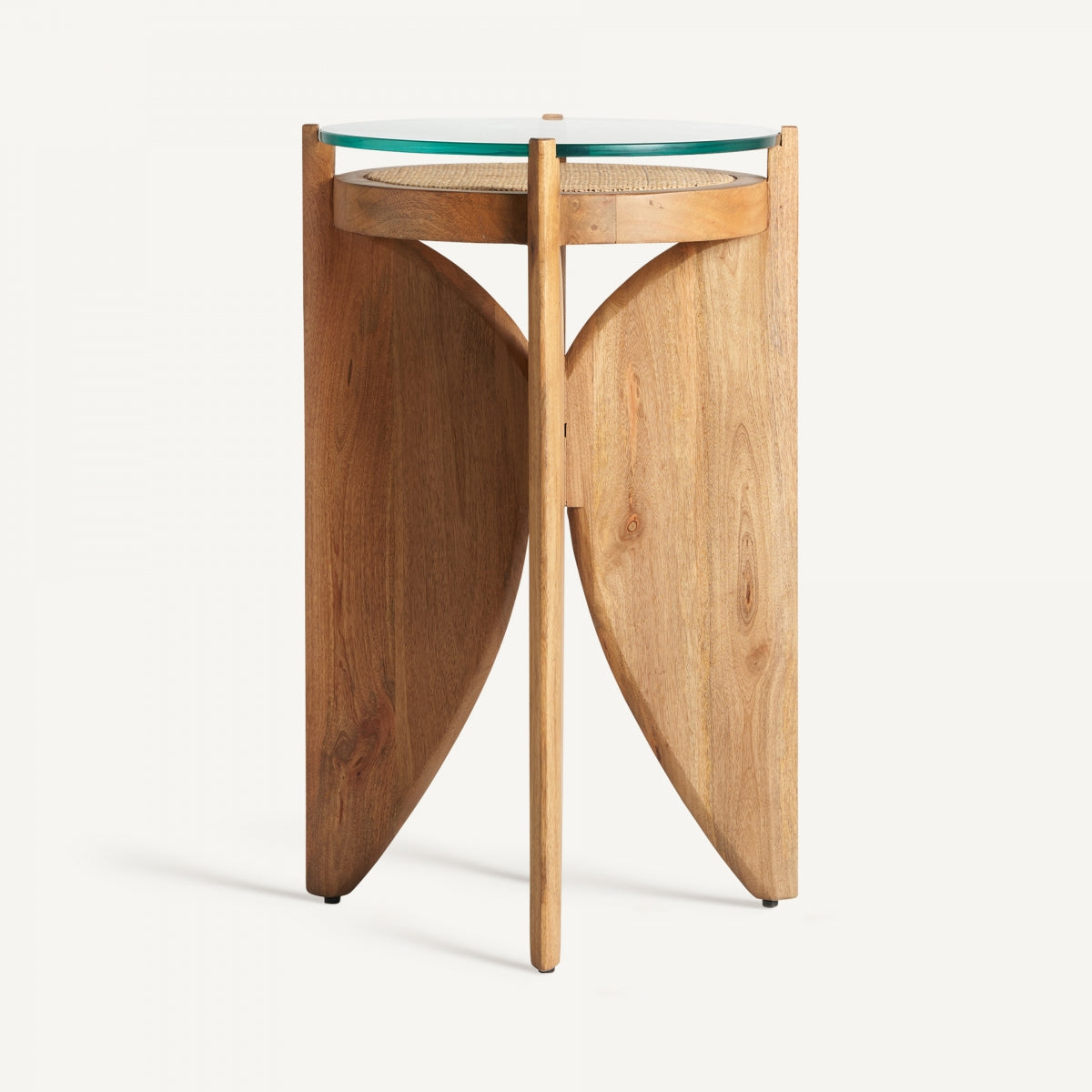 Table d'appoint en manguier et en verre
