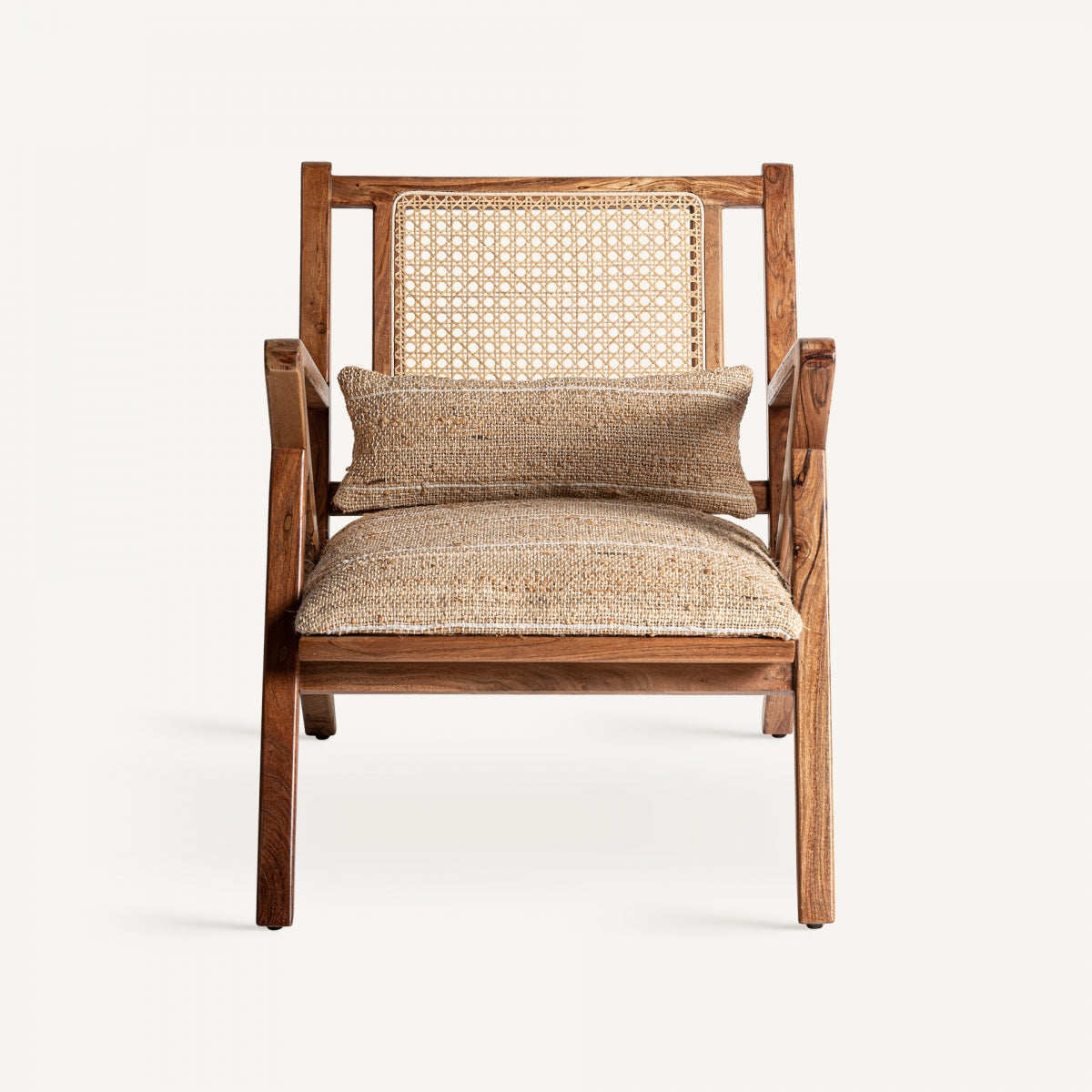 Fauteuil en tissu et jute marron