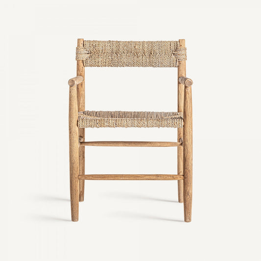 Chaise de salle à manger en teck et fibre naturelle