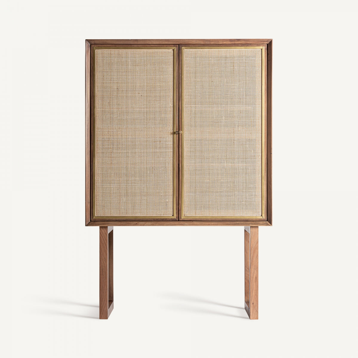 Buffet haut en bois de manguier et rotin