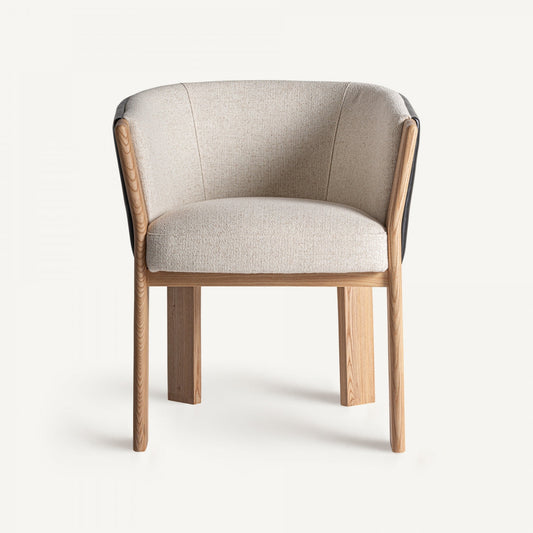 Chaise de salle à manger en tissu beige et cuir noir