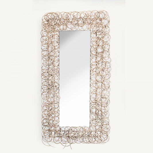 Miroir rectangulaire en verre et rotin