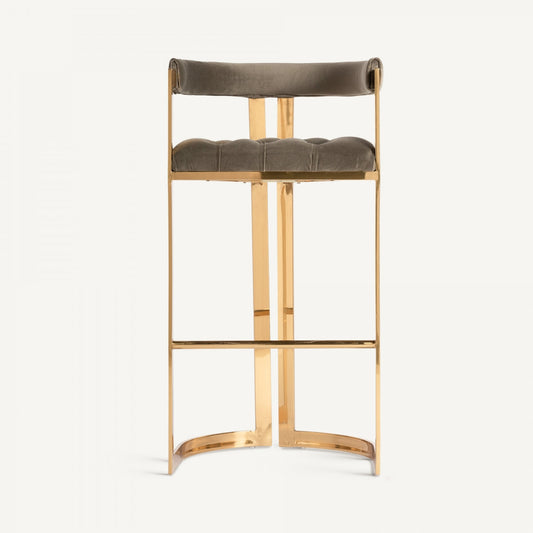 Chaise de bar en laiton et velours marron