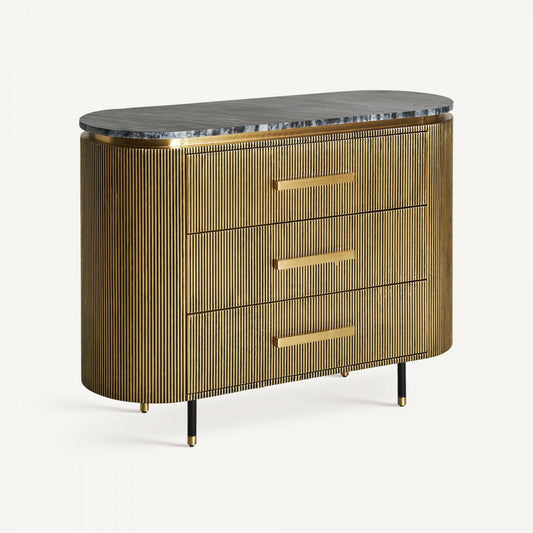 Commode en laiton et marbre gris