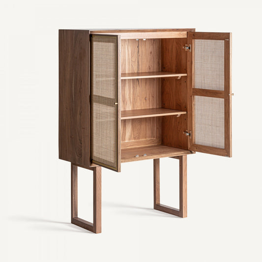 Buffet haut en bois de manguier et rotin