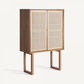 Buffet haut en bois de manguier et rotin