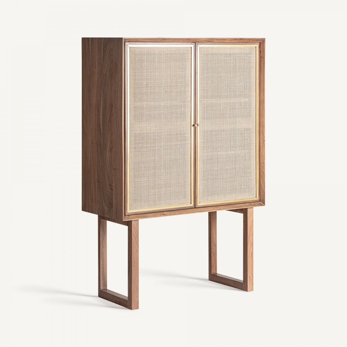 Buffet haut en bois de manguier et rotin