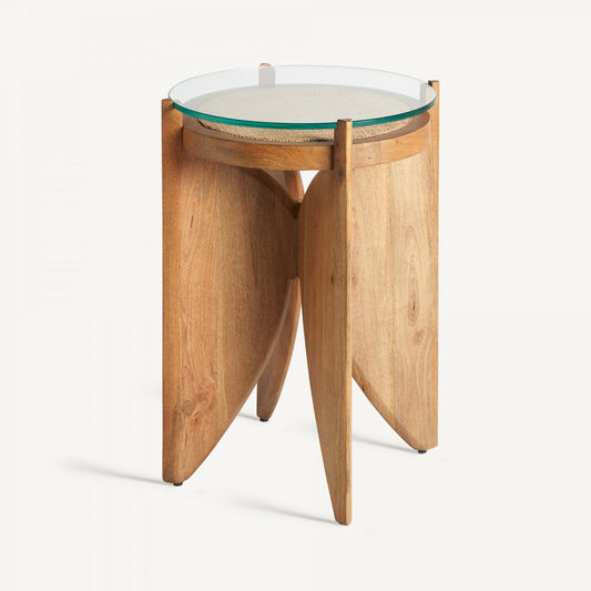 Table d'appoint en manguier et en verre